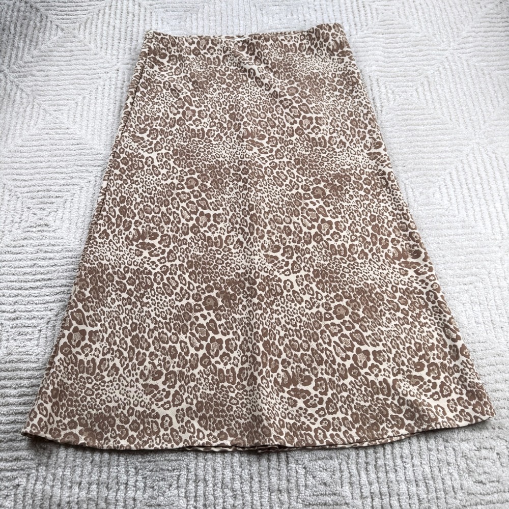 Rachel Zoe Leopard Print Midi Skirt Women's 8 Tan Brown Animal Print NWT Office